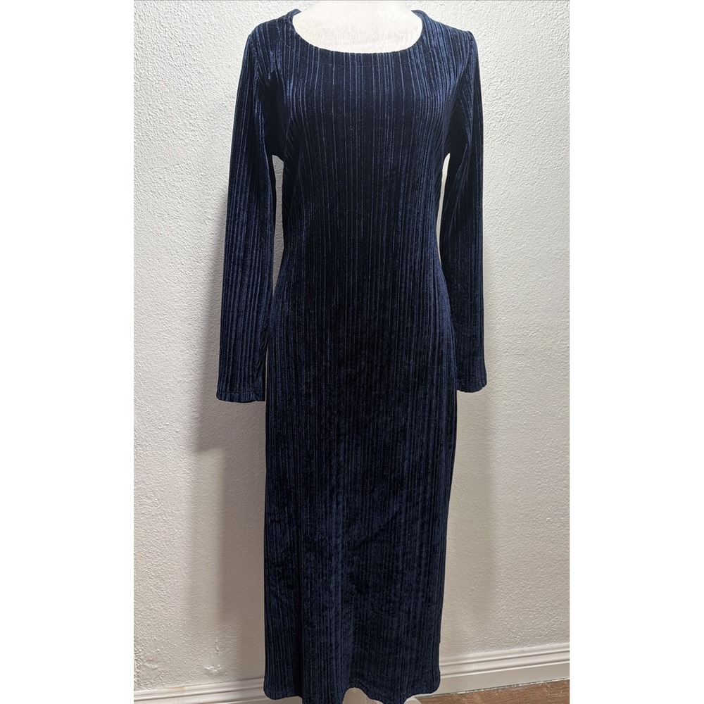 Vtg Blue Velvet Maxi Dress Size Small Cottage Core Boho Velour Goth Y2K Grunge
